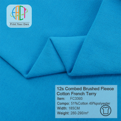 FC3393 12s Combed Cotton French Terry Brushed Fleece Fabric 51%Cotton 49%Polyester 280-290gsm