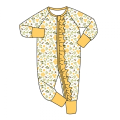 B102 Custom Made Baby Zipper Ruffle Romper with Bamboo or Cotton Material Pajamas