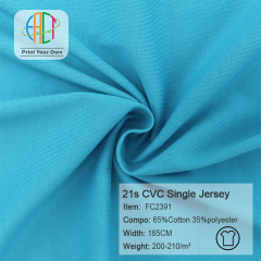 FC2391 21s CVC Plain Weave Single Jersey Fabric 65% Cotton 35%Polyester 200-210gsm