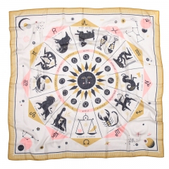 SC004 Customized Printed Art Design Machine Rolled Edge Zodiac Rayon Square Scarf