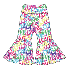 G052 Customized Digital Printed Cartoon Pattern Kids Girls' Flare Pants