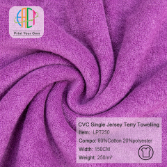 LPT250 Wholesale 80/20 Cotton Polyester Solid  CVC Single Jersey Terry Towelling Fabric 250gsm