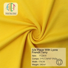 FC2478 32s T/C Pique With Lycra French Terry Fabric 22%C 73%P 5%Sp 240gsm