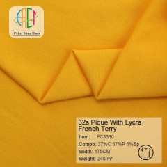 FC3310 32s CVC Pique With Lycra French Terry Fabric 37%C 57%P 6%Sp 240gsm