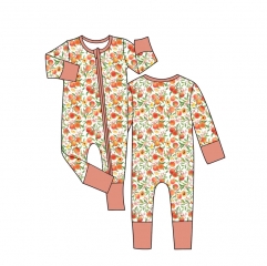 Pink Peach Skin-friendly Bamboo Fiber 2-way Zipper Baby Romper, Bamboo Viscose Romper