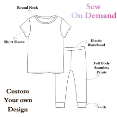 G043 Customized 2 Pieces Set Long Pants Short Sleeves Round Neck Baby Pajamas