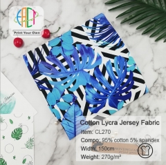Custom Printed 95/5 Heavier Cotton Lycra Knit Fabric   95%Cotton 5%Spandex