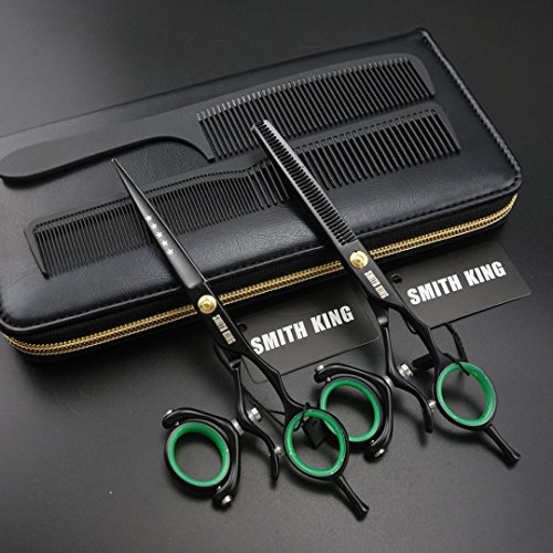 6.0 Inches Professional Hair Scissors Set Cutting &amp; Thinning Scissors 2pcs set Swivel-Ring (Black)