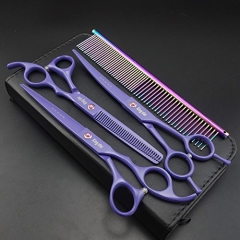 7.0in. Matt purple Professional Pet Grooming Scissors set,Straight &amp; Thinning &amp; Curved scissors set with Comb,case,oil,A429