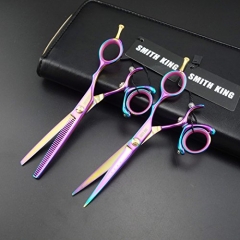 6.0 Inches Professional Hair Scissors Set Cutting &amp; Thinning Scissors 2pcs set Swivel-Ring (Rainbow)