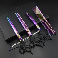 8.0 inches Professional Pet Grooming Scissors Pet Straight Scissors Thinning scissors Curved shears Dog Grooming Scissors 440C 62HRC (3pcs rainbow set with comb)