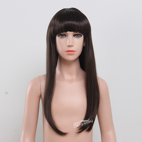 Long straight black synthetic hair children