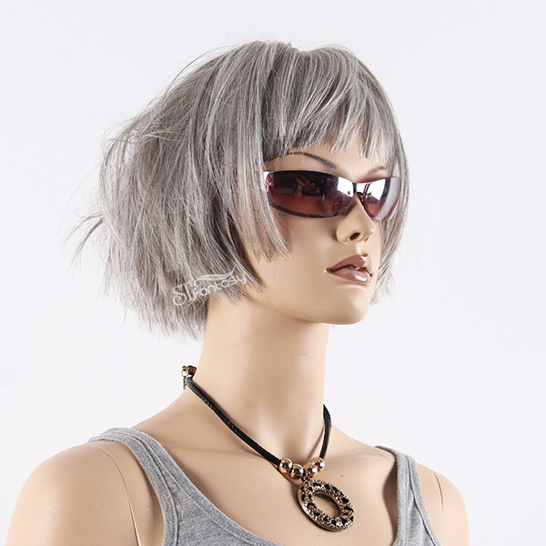 Natural looking short grey hair synthetic fiber mannequin wig