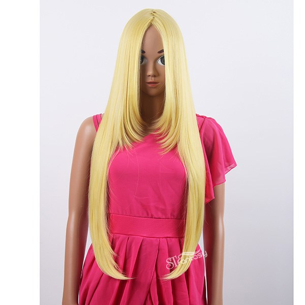 Long straight middel part Jepanese anime cosplay wig yellow color