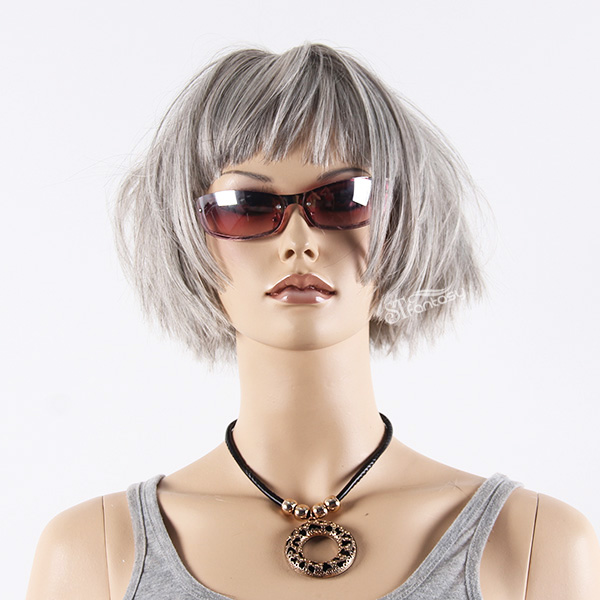 Natural looking short grey hair synthetic fiber mannequin wig