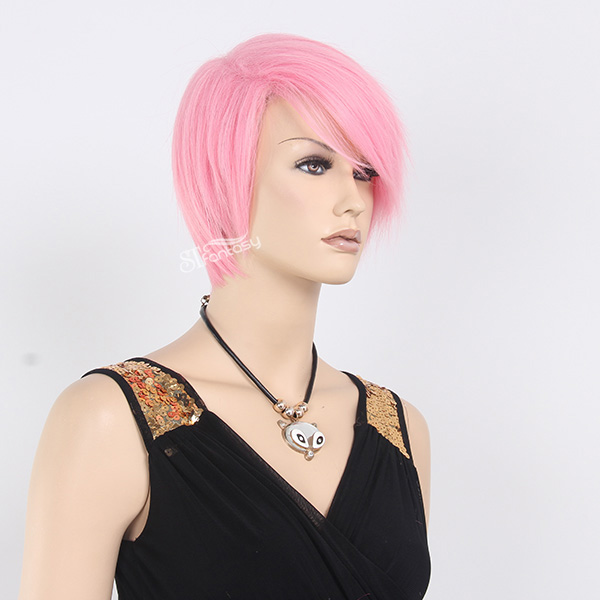 Fashion style high temperature fiber short mannequin wig pink wig for lady