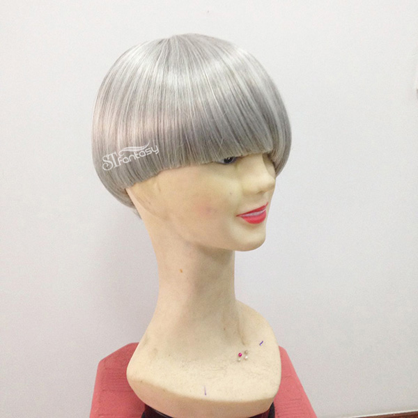 Short straight synthetic grey hair toupee for women