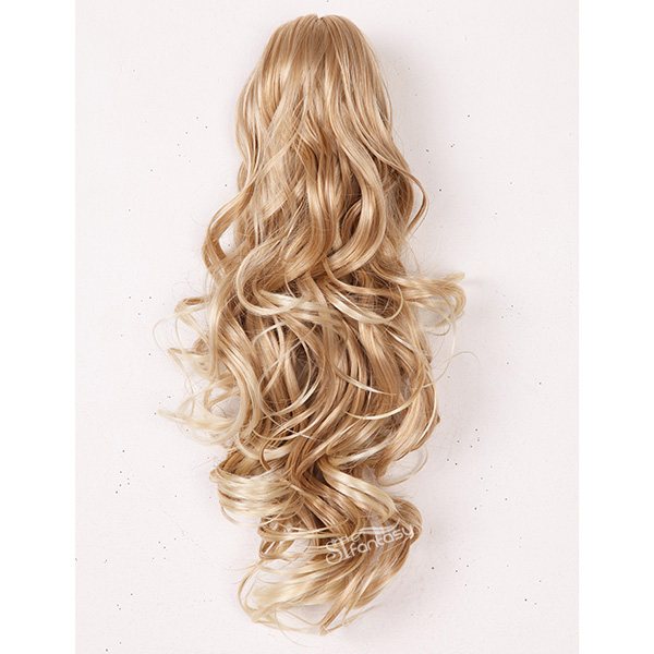 Long curly blonde color synthetic hair claw in ponytail