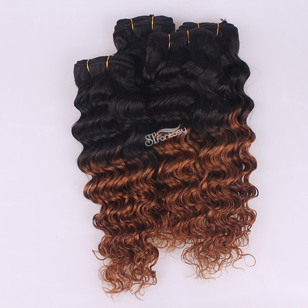 Deep wave human hair extension two tone color hair weaving