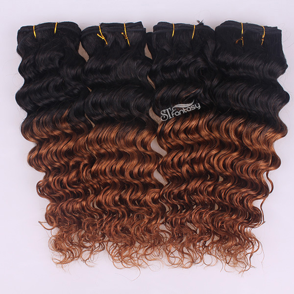 Deep wave human hair extension two tone color hair weaving