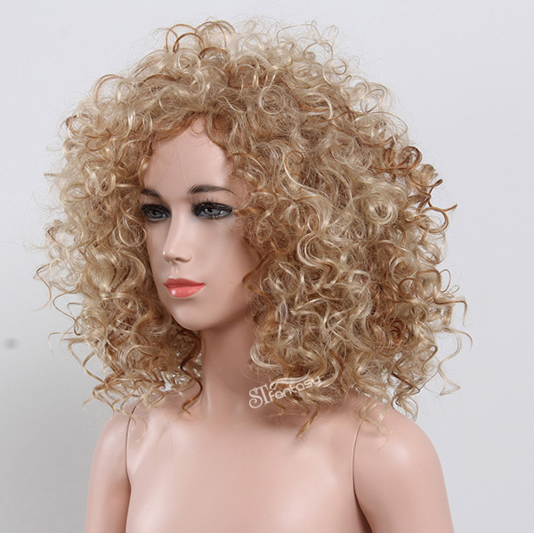 15" Blonde fluffy synthetic hair curly wig for children