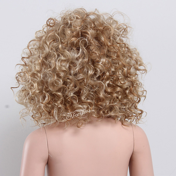 15" Blonde fluffy synthetic hair curly wig for children