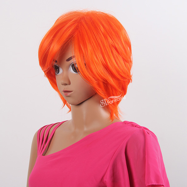 Short orange synthetic fiber Jepanese anime cosplay wig for men