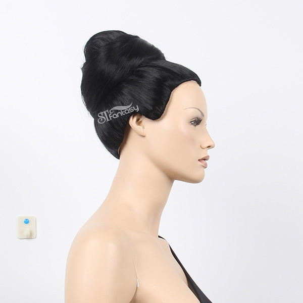 Black color updo hair style mannequin head bald wig wholesale