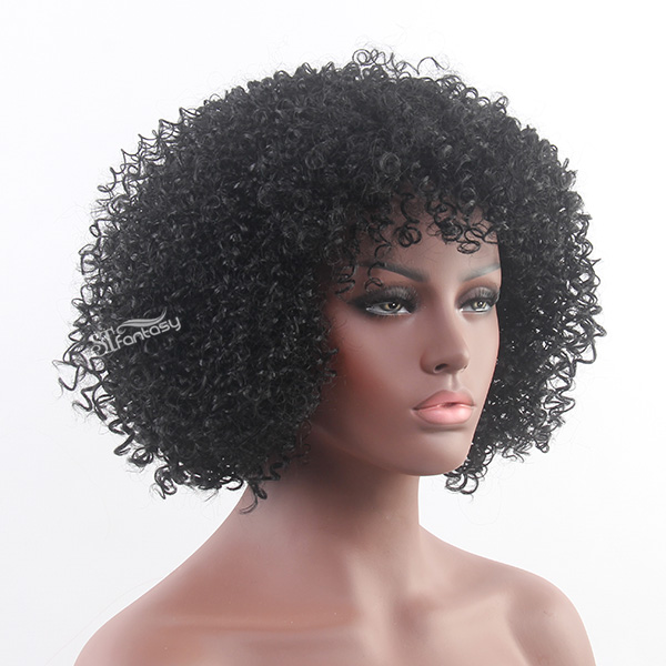 Short kinky curly synthetic hair afro wig for african women