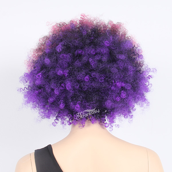 Synthetic hair coloful purple afro short wig for women