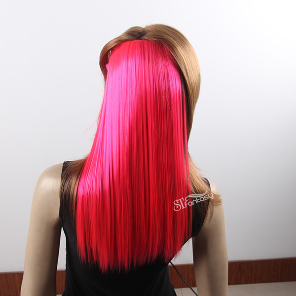 Silky straight rose red synthetic hair weft wirh 4 clips