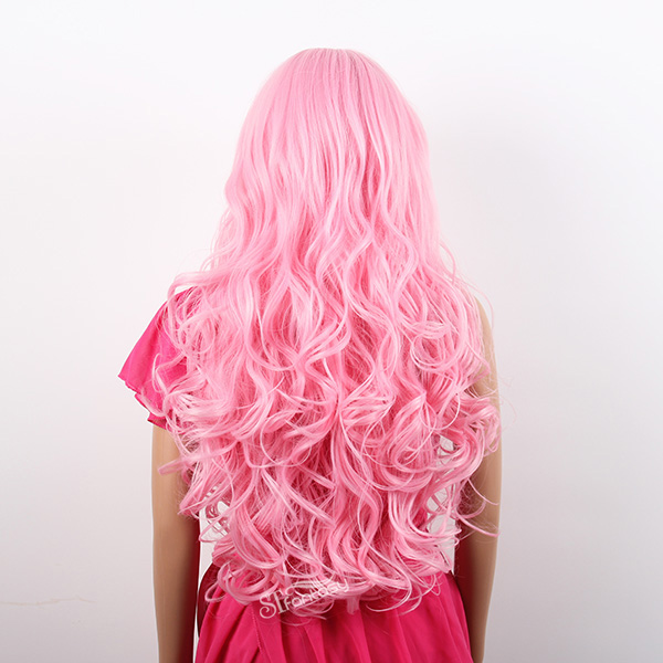 Extra long curly pink cosplay wig with synthetic hair wholesale