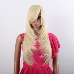 Long straight blonde multilayered wig for japanese anime cosplay