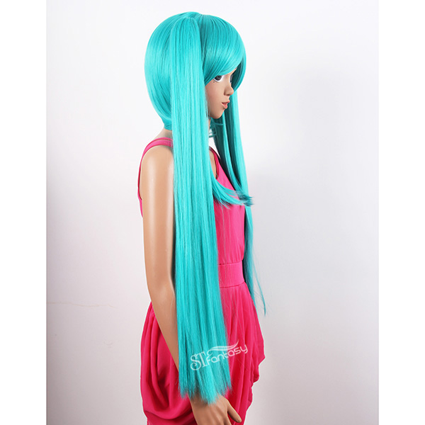 Guangzhou synthetic wig factory wholesale blue hatsune miku cosplay wig