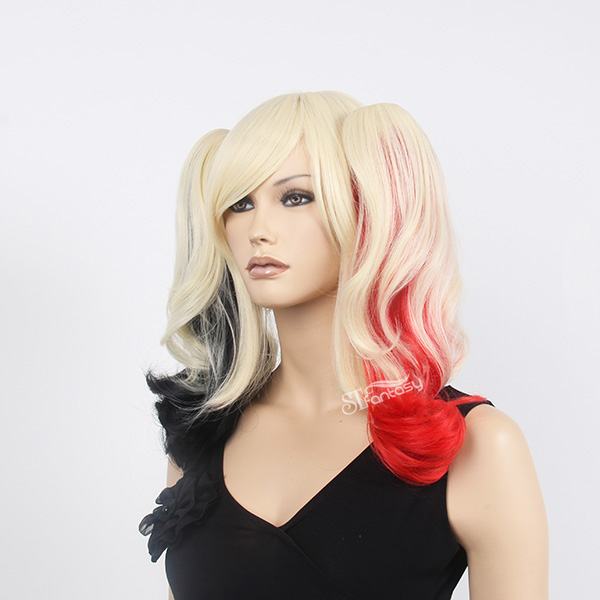 ST wholesale three tone color cosplay wig with a pair of ponytails