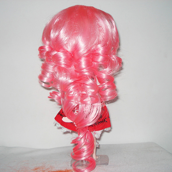 Big curl synthetic hair pink wig for dolls wholesale