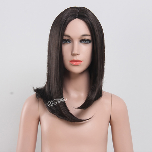 ST 2017 new style 15" black straight middle part synthetic hair for kids