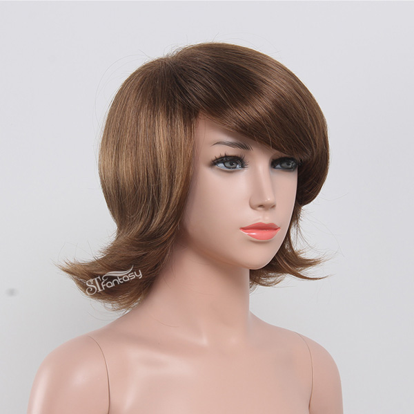 Short brown curly synthetic hair wig for kids