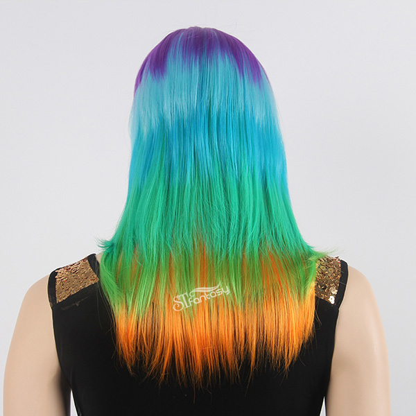 21" colorful layered rainbow wig for crazy party with high temperature fiber