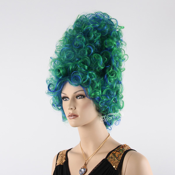 ST new arrival colorful blue mixed green color synthetic hair beehive wig for crayzy party