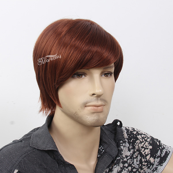 ST asian hair style wig 13" reddish brown synthetic hair man wig with wholesale price