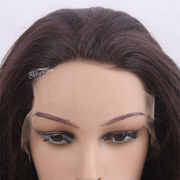 25" natural brown curling women synthetic lace front wigs from china