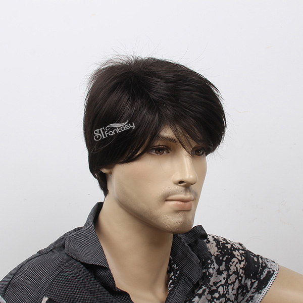 12" side part fashion style short straight synthetic hair wig for men wholesale