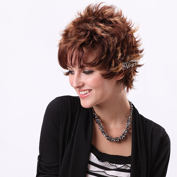 12.5" natural brown short curly synthetic wigs for women