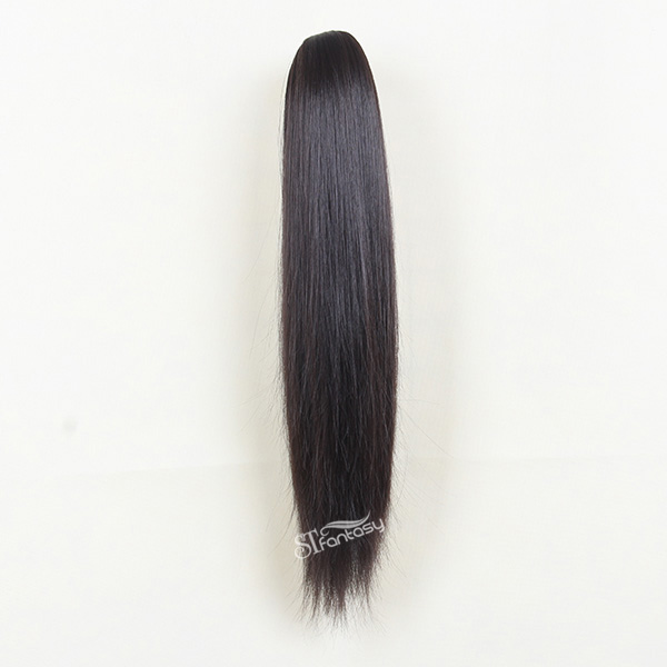 Guangzhou synthetic hairpieces factory wholesale 55cm straight black ponytail with claw