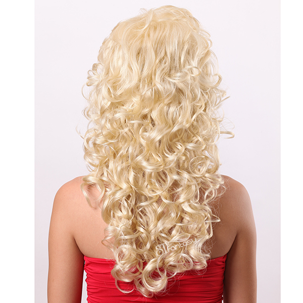 Finger waving real looking wigs European white women fluffy synthetic heat resistant long wigs wholesale