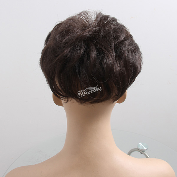 ST wholesale short curly brown synthetic hair toupee for bald man or women