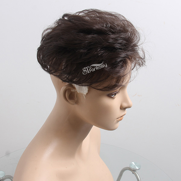 ST wholesale short curly brown synthetic hair toupee for bald man or women