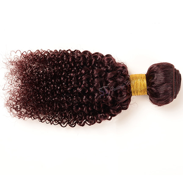 China human hair extension vendor wholesale kinky curly remy human hair weft in burgundy color