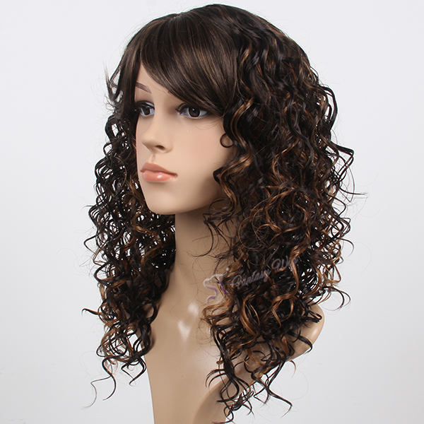 Long curly ombre brown natural scalp syntheitc wigs for German women